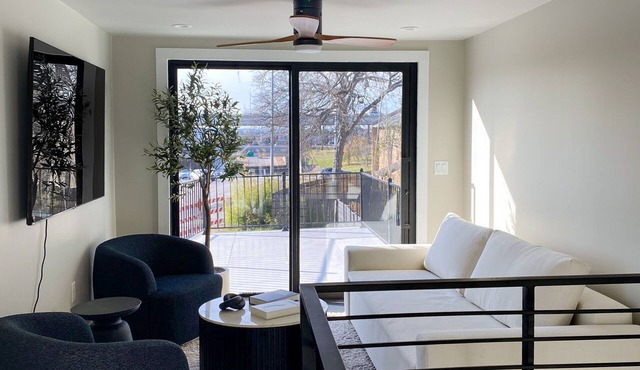 Modern gem with private heated pool, patio, streaming, AC, & W/D