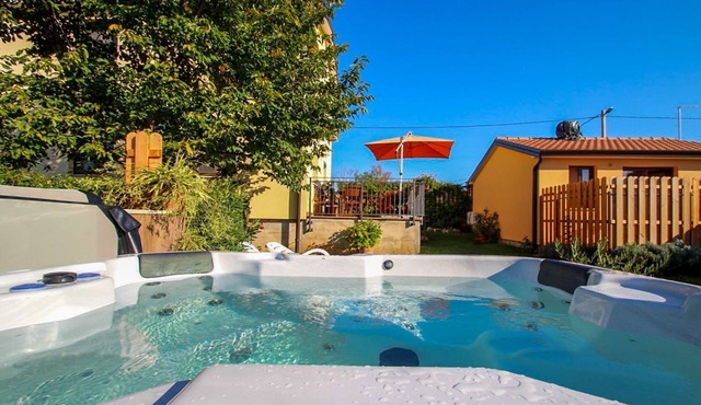 Modern holiday home with whirlpool, garden, sun loungers, barbecue