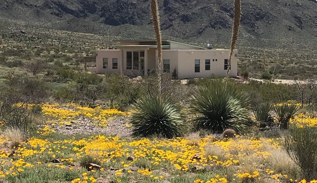 Modern home boarding desert wilderness and National Organ Mountain Monument .n