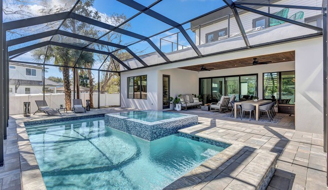 Modern Home + Heated Pool + Spa + Walkable Downtown + Short Drive to Beaches