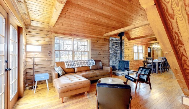 Modern Log Cabin with Vineyard Views