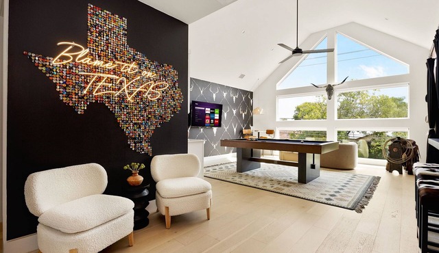Modern Luxe South Lamar Retreat with Heated Pool, Game Room, and Outdoor Theater