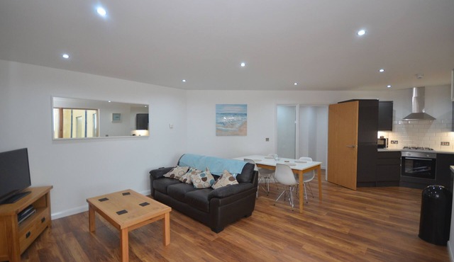 Modern luxury apartment overlooking the rooftops of Aberystwyth, Wales