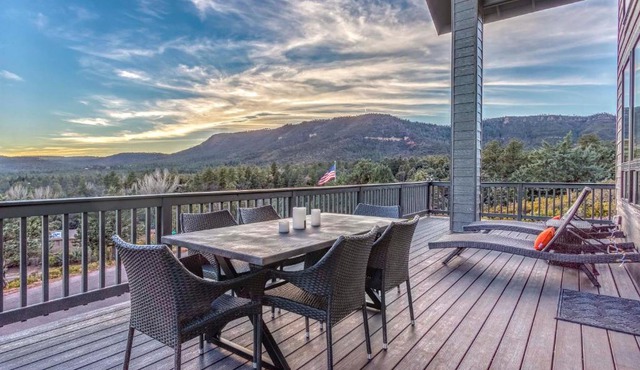 Modern Pine Retreat with Deck and Stunning Views!