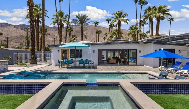 Modern Posh – Mid-Century Oasis with Pool, Spa, Game Yard & Mountain Views