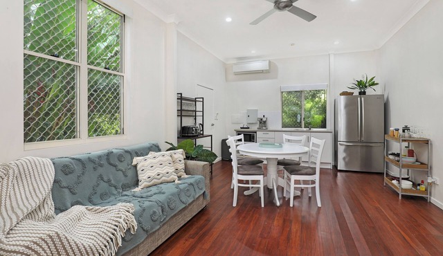 Modern retreat set amongst tropical garden, central to everything on the Coast.