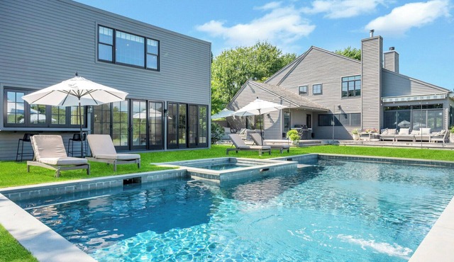 Modern Rustic Bridgehampton Escape with Pool, Hot Tub, Gym & Stylish Interiors