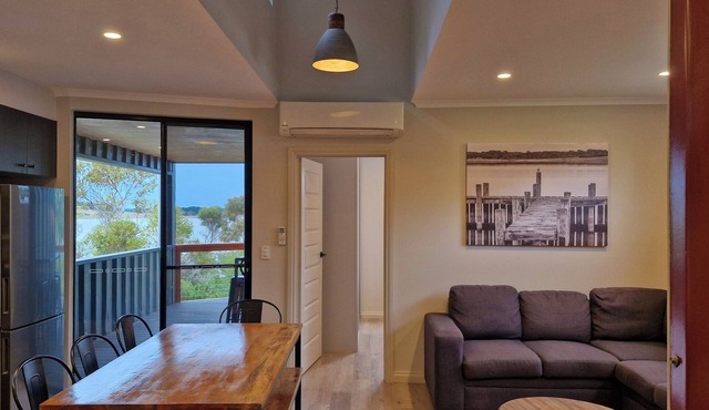 Modern shipping container Cargo Villa, offering spectacular Murray River views.