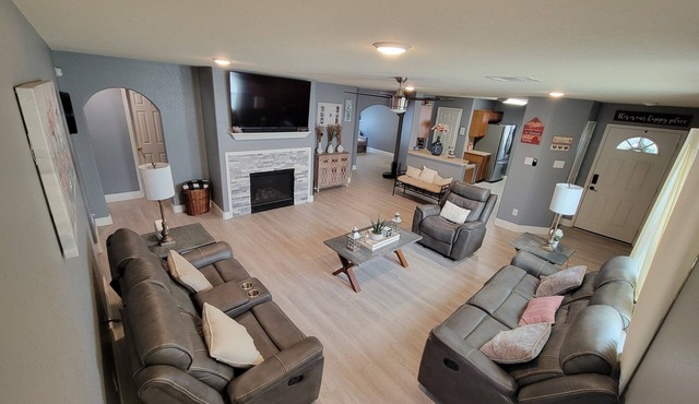 Modern unique 3 bedroom home with indoor fireplace, updated to today standards.