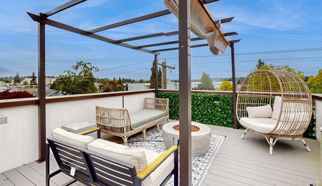 Modern, urban townhome with rooftop patio views, gas grill and fire pit
