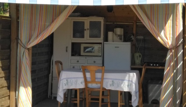 Mongolian yurt, on the edge of a forest and a hiking trail