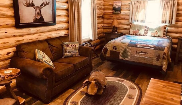 Moose Cabin at +WM Ranch Near Glacier Park, Peaceful log cabin in the woods, yet only 20 minutes to .