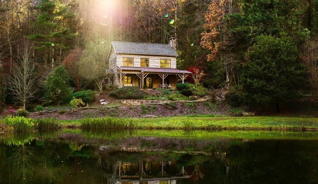 Mountain Escape on 49 acres with pond-streams-trails, 23 mins from AVL airport