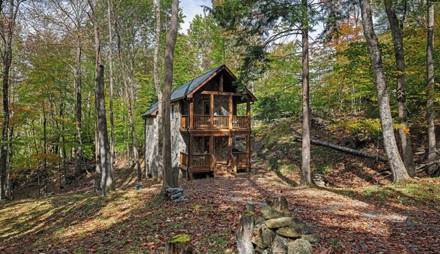 Mountain Stone Cabin by Creek with Hot Tub; 7 Mins to Skiing & Hiking
