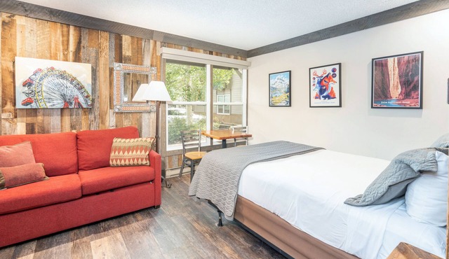 Mountain-Style Remodeled Hotel Room With Kitchenette