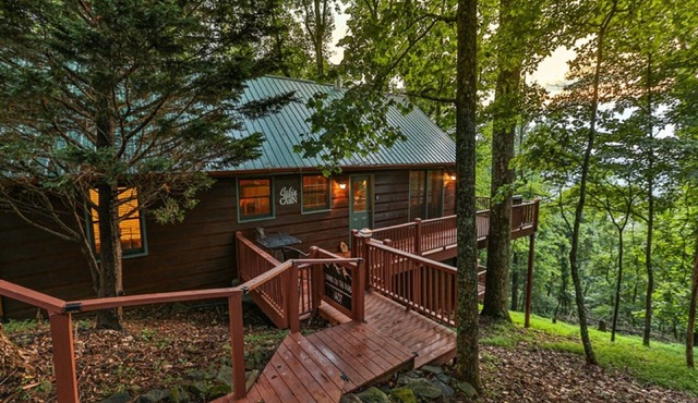 Mountain top cabin with big views, a relaxing hot tub and 2 gas fireplaces.
