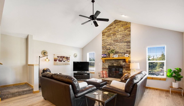 Mountain-view home with foosball table, deck, paid-access pool &hot tub