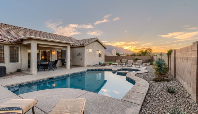 Mystic Mirage is truly a desert oasis with pool and mountain views.