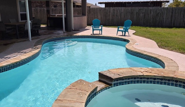nA family-friendly retreat featuring a pool, hot tub, and spacious outdoor area.