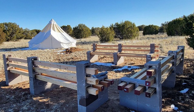 Naturistic Bell Tent with Firepit Overlooking the Mountains!