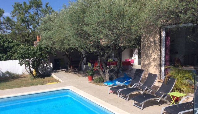 Near the sea and montpellier, house with large pool surrounded by olive trees