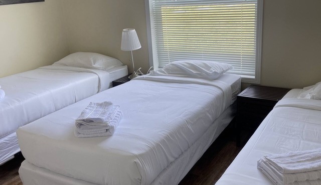 Nestled within lush greenery, the cabin resides beside a serene pond