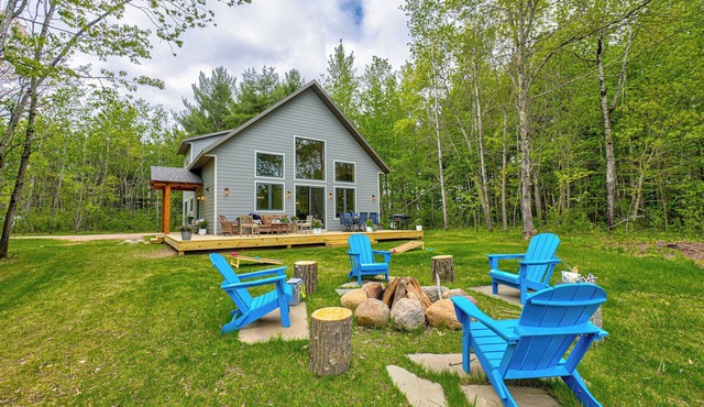 New 3 Bedroom Chalet on 26 acres, private 4 acre water feature, next to trails.