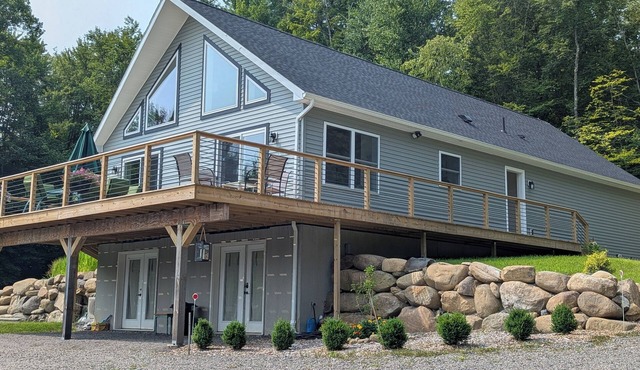 New 4-bedroom, A-frame, ranch home on wooded property minutes from Lake George