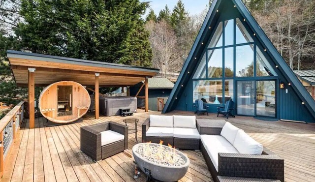 NEW! A Frame Over Water - Sauna, Hot Tub, Views
