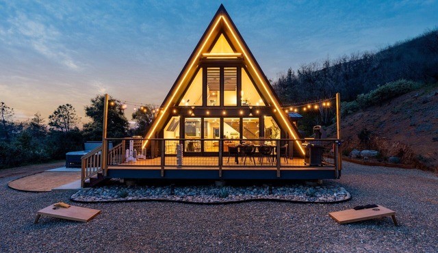 New! A-Frame with HotTub, Stargazing, EV Charging, Outdoor Games, King Bed