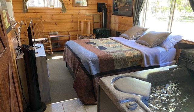 New bathroom!Private porch swing, picnic table, plus indoor Jacuzzi & Fireplace.