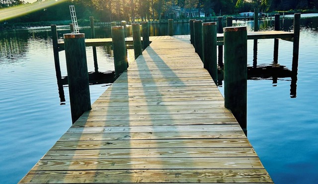 NEW! Cattail Cove: Waterfront Retreat w/Guest House, Hot Tub, Pool,Fire Pit,Dock