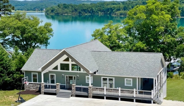 New Construction Modern Lakefront w/Hot Tub, Covered Deck & 2 Slip Private Dock