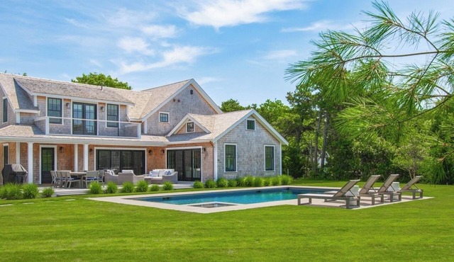 New construction, private retreat with 7 bedrooms, heated pool and spa, gym.