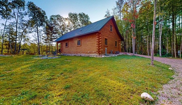 New dog-friendly cabin with river views, grill, modern interior, W/D, and AC