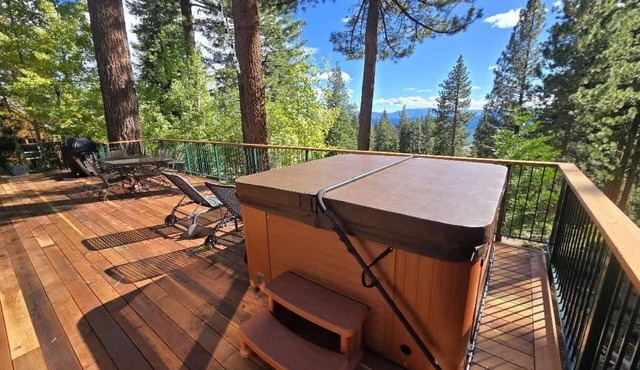 New HOT TUB! Lake View, Knotty Pine Cabin with Charming Updates