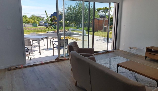 new house close to the sea with heated swimming pool