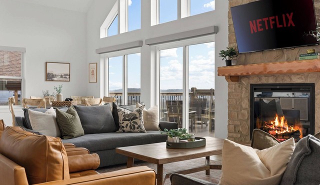 NEW! Luxury Lakeview Cabin: Lazy River, Theater, Game Rm, Sleeps 20+, Hot Tub