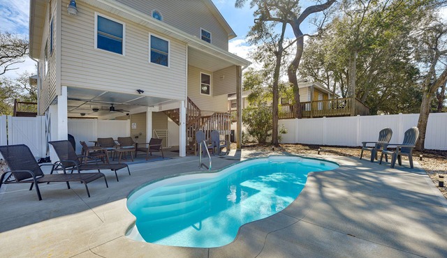 Oak Island Home w/Pool: Walk to Long Beach!