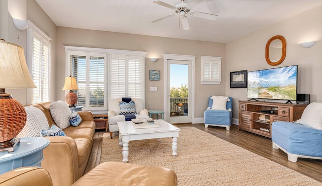 Ocean front duplex with master balcony overlooking the beach; newer six passenger golf cart