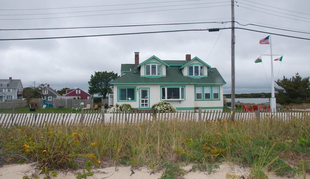 Ocean front with private beach in Falmouth, large lawn