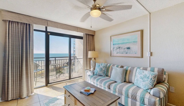 Oceanfront condo with outdoor pool, hot tub, private balcony & central AC