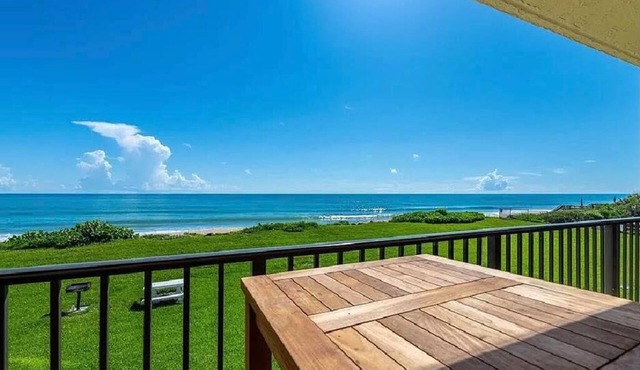 Oceanfront condo steps from quiet no drive beach