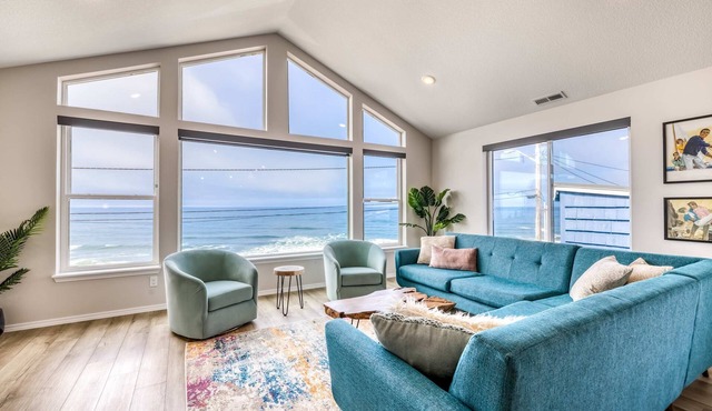 Oceanfront dog friendly home with hot tub and huge view steps to beach access