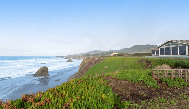 Oceanfront Home on the Bluffs w/Hot Tub, Sunroom & Private Beach Access