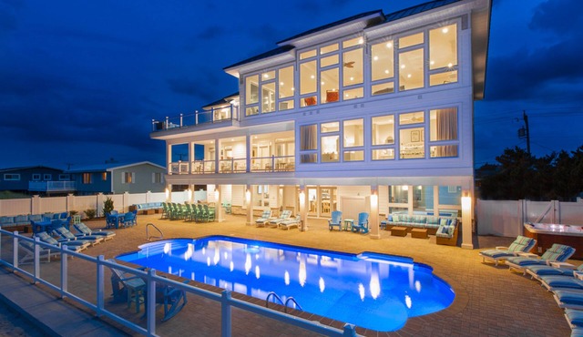 Oceanfront home with regulation pickleball, indoor/outdoor pool, hot tub & gym