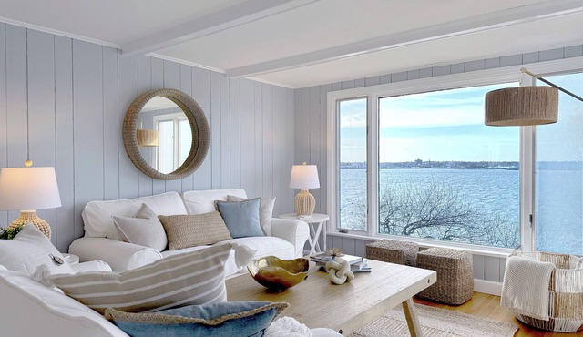 Oceanfront Home with Dock and Patio Views of Salem Harbor. 3 Bed, 2.5 Bath