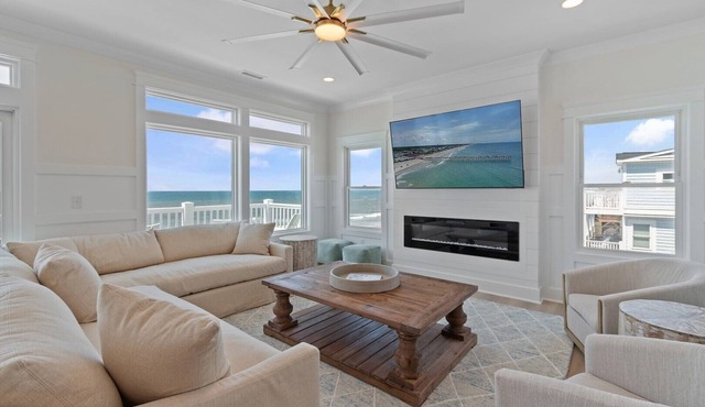 Oceanfront luxury awaits at Together Time, Oak Island—a stunning 11-bedroom retreat!