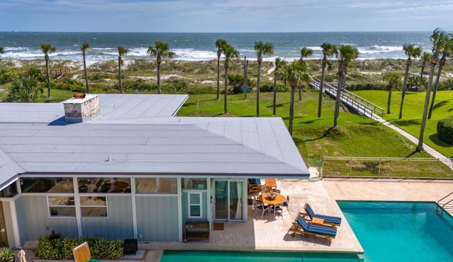 Oceanfront unit in the mid-century modern 1.7 acre Atlantic Beach Estate