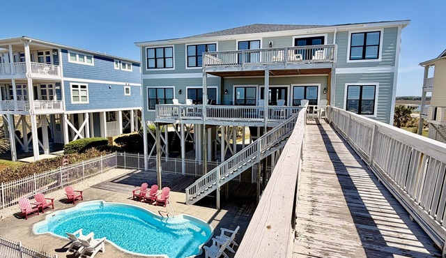 Oceanfront West Point in Oak Island: 12 bedrooms, sleeps 30, with luxury amenities.